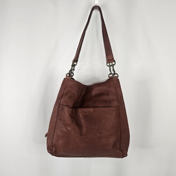 American Leather Co Women's Lenox Triple Entry Satchel Brandy Brown Shoulder Bag - Picture 2 of 13